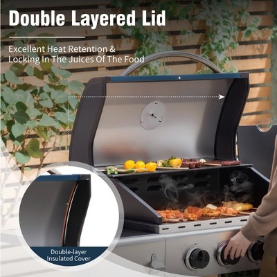 Captiva Designs Silver Stainless Steel 4-Burner Propane BBQ Grill with Side Burner
