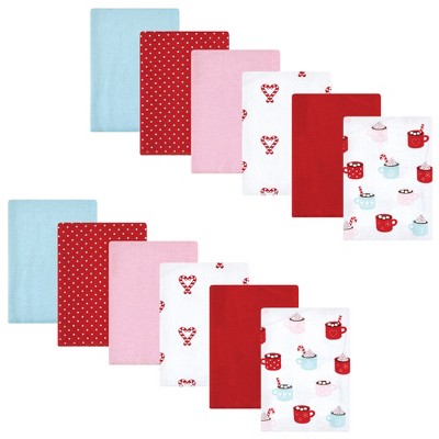Hudson Baby Infant Girl Cotton Flannel Burp Cloths Bundle, Hot Cocoa, One Size