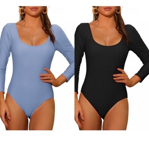 INSPIRE CHIC Women's Solid Scoop Neck Backless Basic Rashguard Swimsuit 2 Sets - 1 of 4