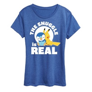 Women's - Pokémon - The Snuggle Is Real Pikachu and Piplup Short Sleeve Graphic T-Shirt - 1 of 4