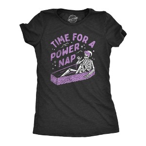 Womens Time For A Power Nap T Shirt Funny Halloween Sleepy Skeleton Coffin Joke Tee For Ladies - Crazy Dog Women's T Shirt - 1 of 4