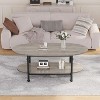 Nasitip Oval Coffee Table, 2-Tier Mid-Century Low Coffee Table with Storage Shelf for Living Room or Office, 47.2", Brown/Gray - 2 of 4