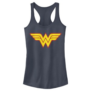 Juniors Womens Justice League Two Color Logo Racerback Tank Top - 1 of 4