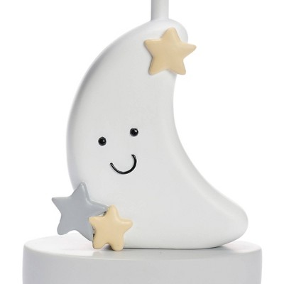 White Hand-Painted Resin Moon and Stars Nursery Lamp with Gray Shade
