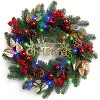 18 Inch Front Door Christmas Wreaths, Christmas Wreath with 40 Colorful Lights, Artificial Xmas Wreath with Pine Cones, Ball, Berry Clusters - 2 of 4