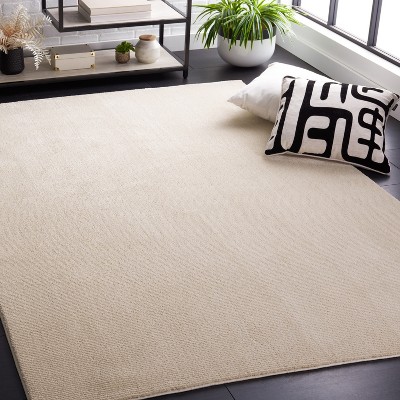 Ivory Solid Synthetic Easy-Care Hand-Knotted Rug
