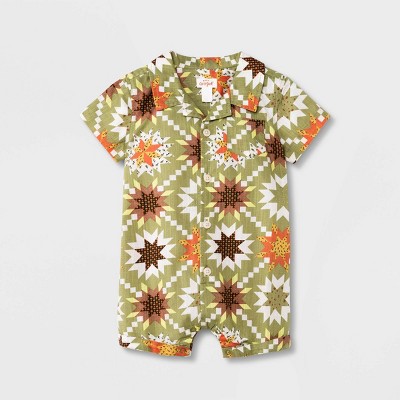 Image of Baby Boys' Quilt Romper - Cat & Jack™ Green 6-9M