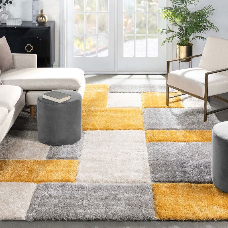 Well Woven Ella Geometric Boxes Thick Soft 3D Textured Shag Area Rug, 3 of 10