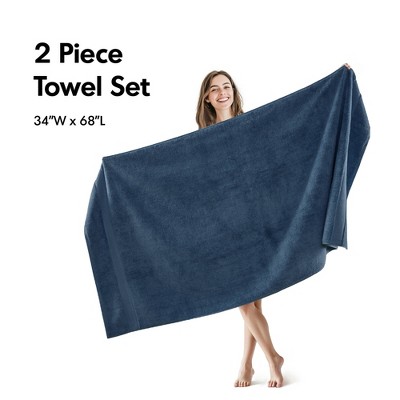 100% Cotton Solid Color Heavyweight Bath Towel Set, Anti-Microbial Certified Highly Absorbent Plushy Bath Towel