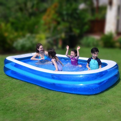 10-Foot Blue and White Inflatable Vinyl Rectangular Pool
