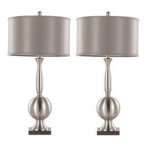 LumiSource: Joan 30" Brushed Nickel Table Lamps with Gray Shades, Set of 2 – UL Listed, Faux Silk Drum - 1 of 4