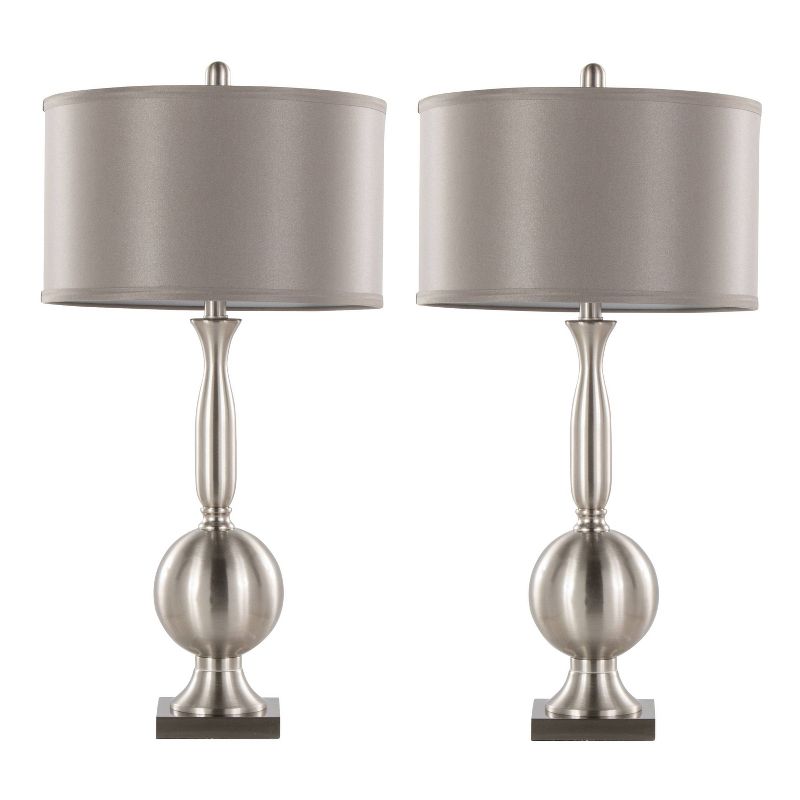 LumiSource (Set of 2) Joan 30&#34; Contemporary Metal Table Lamps Brushed Nickel with Gray Satin Shade from Grandview Gallery, 1 of 8