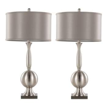 LumiSource (Set of 2) Joan 30" Contemporary Metal Table Lamps Brushed Nickel with Gray Satin Shade from Grandview Gallery
