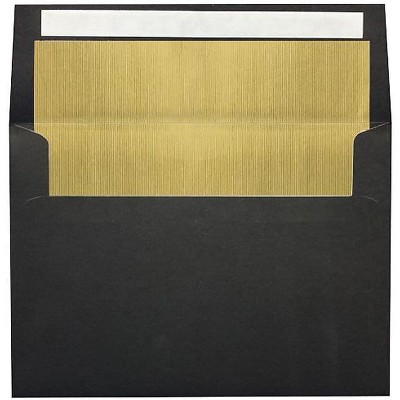 LUX A7 Foil Lined Invitation Envelopes 5 1/4 x 7 1/4 Black w/Gold Lining FLBK4880-04-500