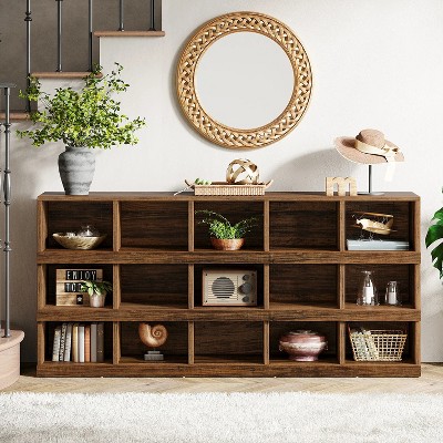 Hommoo 63" Farmhouse Console Table with 15 Storage Cubes