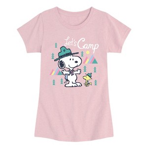 Girls' - Peanuts - Snoopy Camping Fitted Short Sleeve Graphic T-Shirt - 1 of 4