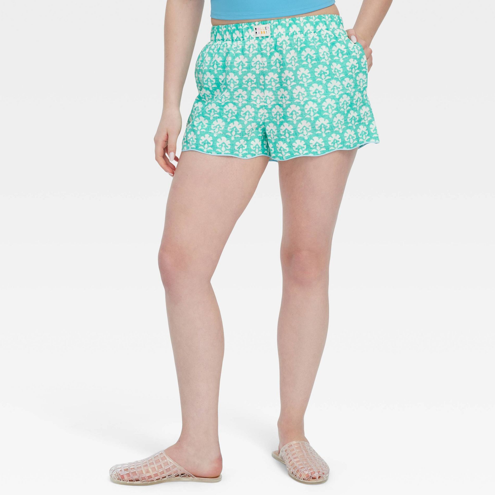 Women's Stamped Floral Poplin Boxer Shorts Teal - Roller Rabbit x Target