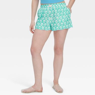 Women's Stamped Floral Poplin Boxer Shorts Teal - Roller Rabbit x Target  XXS