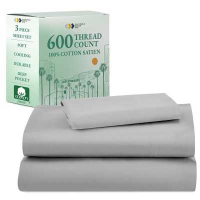 5-Star Luxury Sheet Set | 600 Thread Count 100% Cotton Sateen | Soft & Crisp Bed Sheets with Deep Pockets by California Design Den