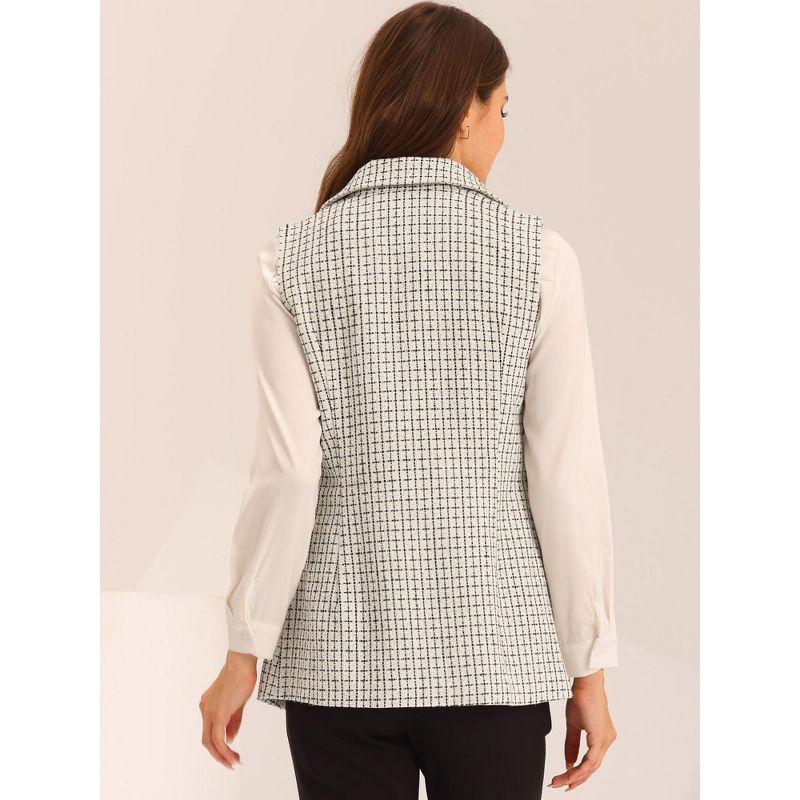 Allegra K Women's Vintage Tweed Open Front Plaid Sleeveless Office Blazer Vest, 4 of 7
