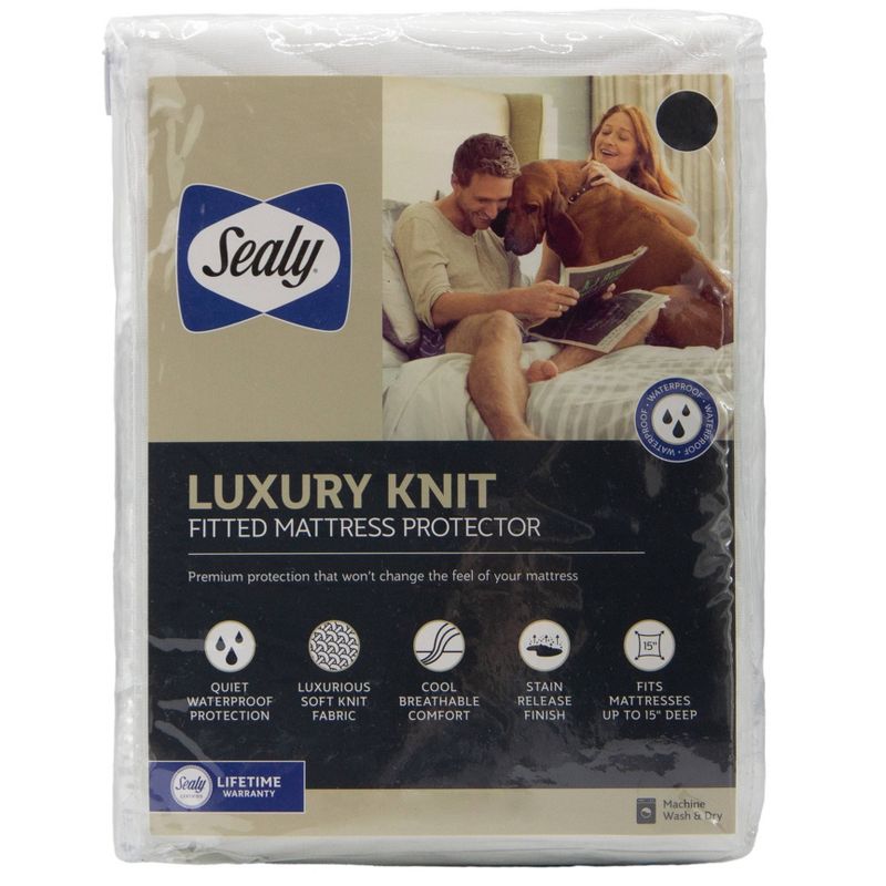 Luxury Knit Mattress Protector White - Sealy, 1 of 7