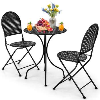 Tangkula 3 PCS Patio Bistro Set All-weather Metal Table & Chair Set for 2 Person Modern Furniture Set