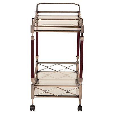 Walnut and Antique Brass Rectangular Serving Cart with Storage
