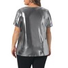 Women's Plus Size Metallic Sparkly Crew Neck Short Sleeve Party Disco Blouses - Agnes Orinda - 4 of 4