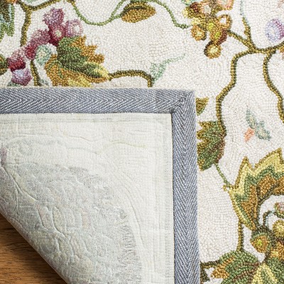 White Floral Hand-Hooked Easy Care Runner Rug