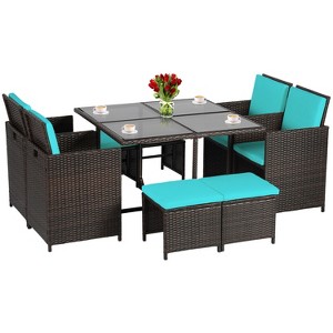 FDW Patio Dining Set Space-Saving 9-Piece Outdoor Patio Furniture Set with Glass-Topped Table - 1 of 4