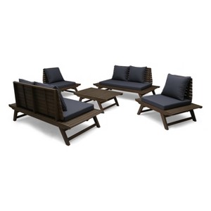 Christopher Knight Home Sedona Outdoor Acacia Wood 6 Seater Chat Set with Cushions - 1 of 4