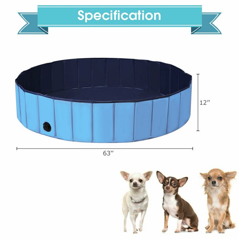 Costway 63'' Foldable Dog Pet Pool Kiddie Bathing Tub Indoor Outdoor Leakproof Portable Blue\Red, 3 of 11