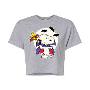Women's - Peanuts - Snoopy Vampire Glow In The Dark Cropped Graphic T-Shirt - 1 of 4