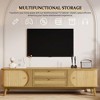 Rattan TV stand for 75" TVs, modern console with 2 cabinets, 2 drawers and hardwood legs - 3 of 4