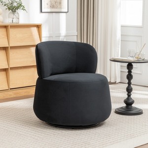 SEYNAR Contempoary Velvet 360 Degree Swivel Round Accent Chair with Metal Base - 1 of 4