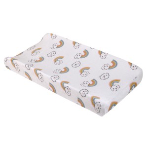 Carter's Chasing Rainbows - White, Peach, Teal and Gold Clouds and Rainbows Super Soft Contoured Changing Pad Cover - 1 of 3