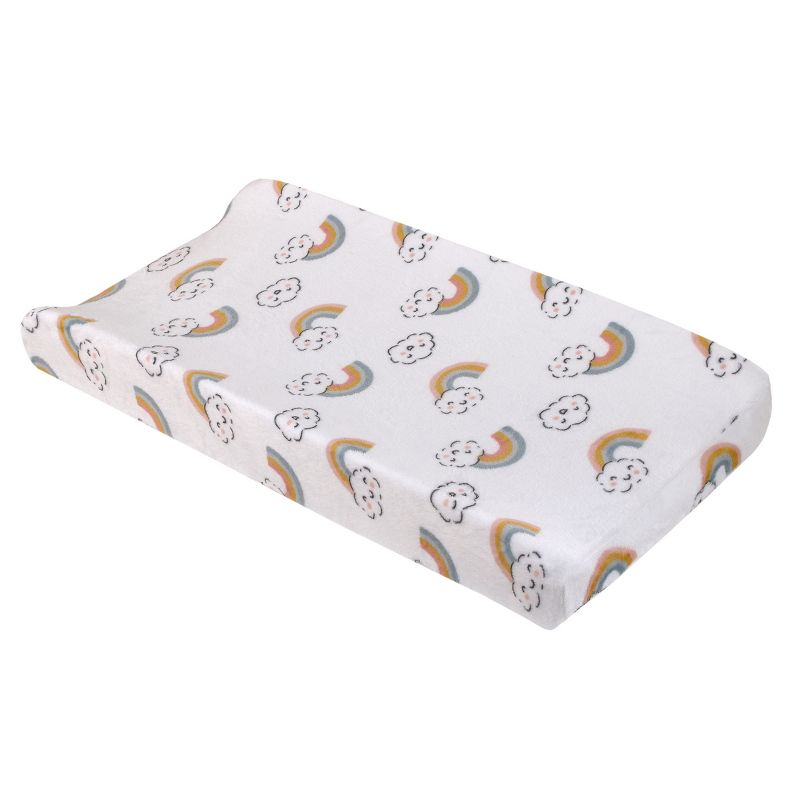 Carter's Chasing Rainbows - White, Peach, Teal and Gold Clouds and Rainbows Super Soft Contoured Changing Pad Cover, 1 of 4