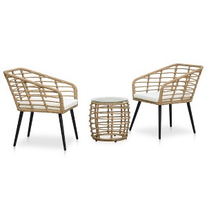 vidaXL 3 Piece Bistro Set Poly Rattan Oak - 1 of 4