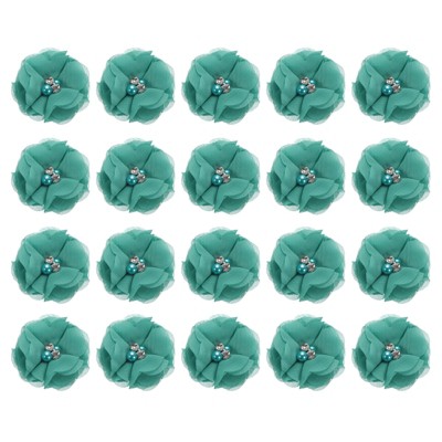 Unique Bargains Artificial Rhinestone Chiffon Flower Heads 20 Pcs