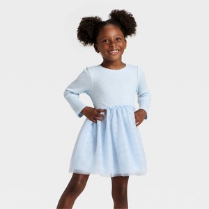 Toddler Girls' Long Sleeve Sparkle Ribbed Tulle Dress - Cat & Jack™ - 1 of 3