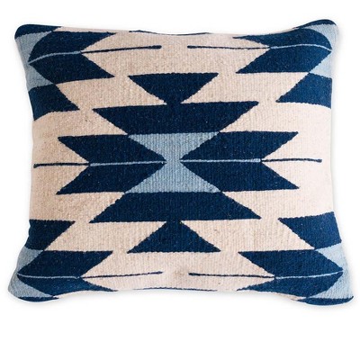 VivaTerra Mexican Pedal Loom Pillow Cover- Aztec Blue