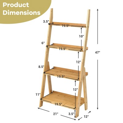 Costway 4 Tiers Bamboo Ladder Shelf Bookcase Storage Organizer Plant ...