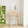 ELECWISH Natural Wood Makeup Vanity Desk Set with Adjustable Height & LED Mirror - 3-Tone Lighting, Storage Drawers, Stool Included - 4 of 4