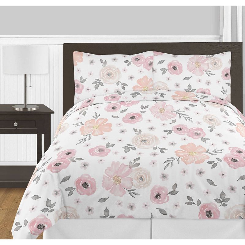 3pc Watercolor Floral Full/Queen Kids&#39; Comforter Bedding Set Pink and Gray - Sweet Jojo Designs, 4 of 11