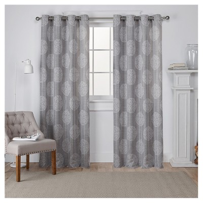 Set of 2 108"x54" Akola Light Filtering Window Curtain Panels Gray - Exclusive Home: 108 Inch Grommet Top, Medallion Pattern
