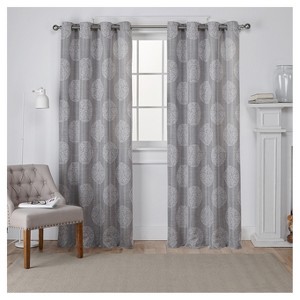 Set of 2 108"x54" Akola Light Filtering Window Curtain Panels Gray - Exclusive Home: 108 Inch Grommet Top, Medallion Pattern - 1 of 4