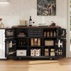 ORRD 54.9" Black Kitchen Island with Drop Leaf, Power Outlet, Glass Door & 4-Door Storage on Rolling Wheels - 2 of 4