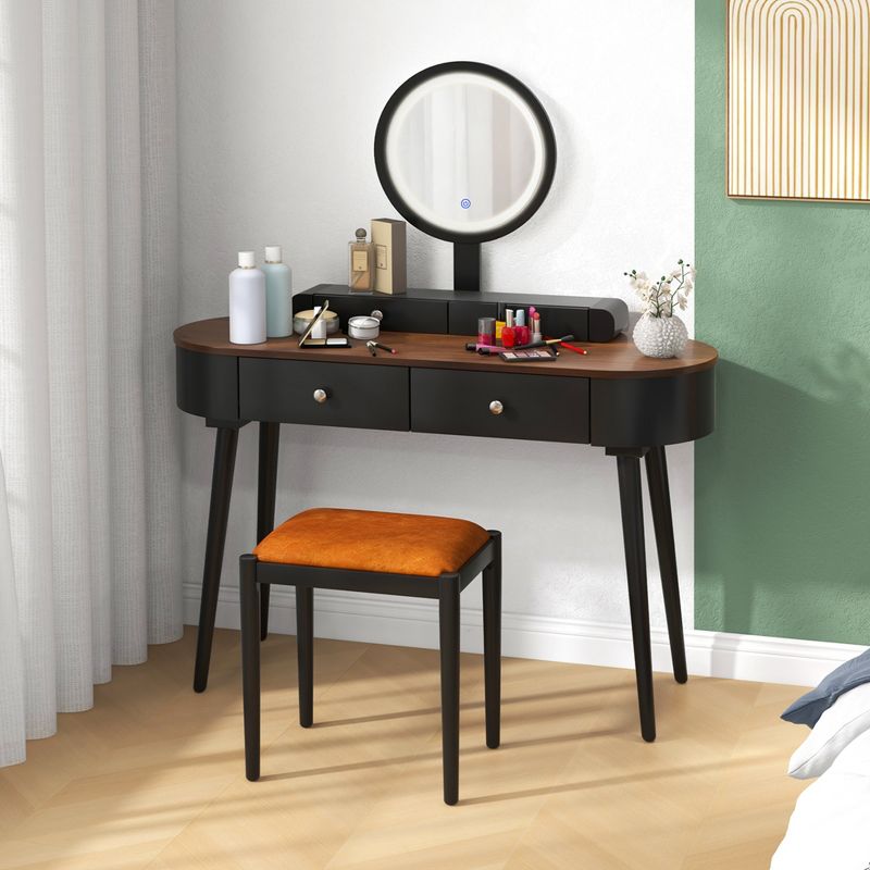 Costway Solid Wood Makeup Vanity Desk Set with LED Lighted Mirror Drawers Cushioned Stool White + Brown/Black + Brown/White + Black/White + Natural, 4 of 11