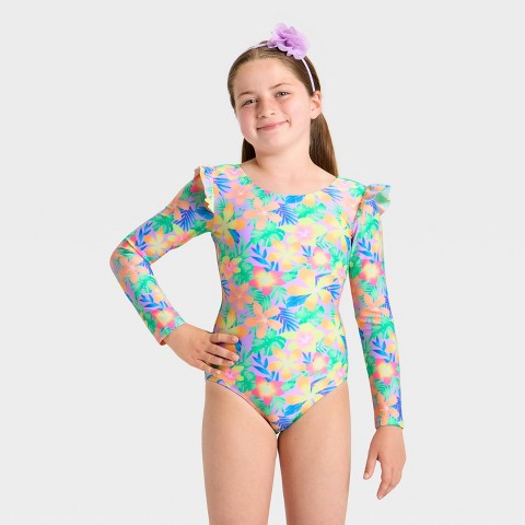 Cat & Jack Girls' Dreamy Floral Tropical One Piece Swimsuit - Cat & Jack™ L