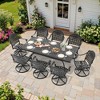 9-Piece Rectangle Cast Aluminum Outdoor Patio Dining Set with Swivel Chairs & Blue Cushions & Umbrella Hole - 3 of 4
